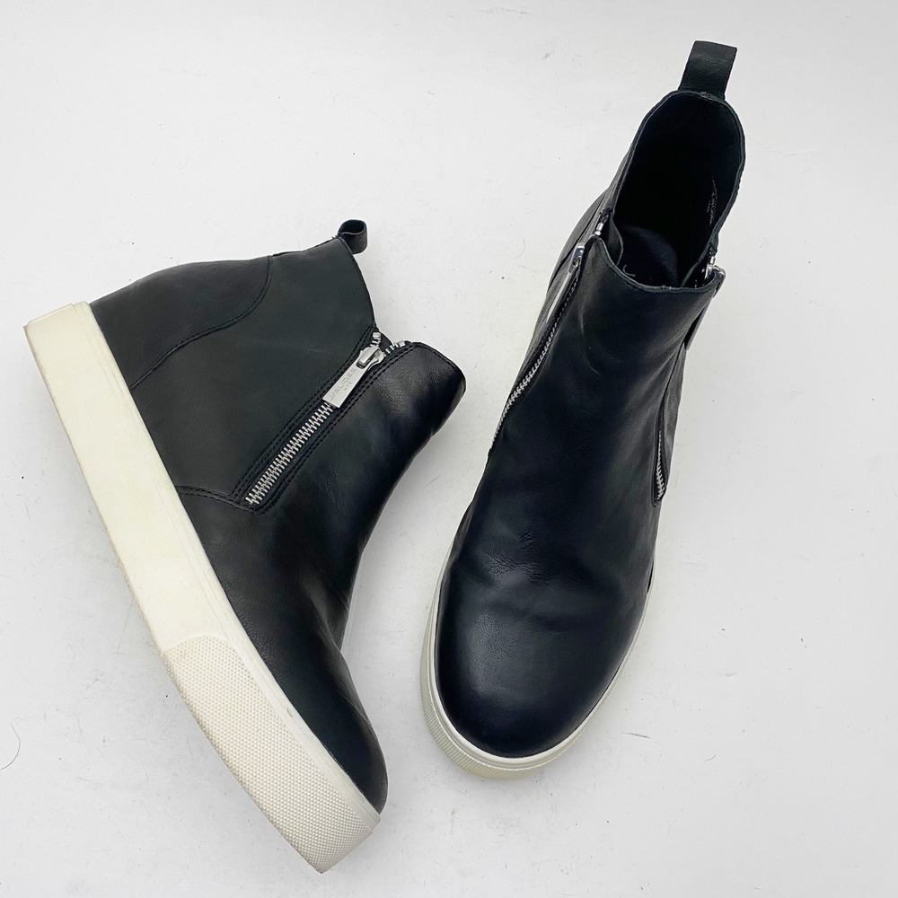 J Slides NYC Sky Womens Black Leather Wedge Sneaker Booties‎ Side Zip Size 10M